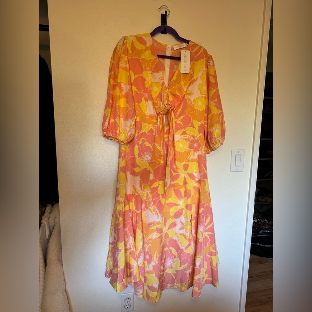 NEW Gingham & Heels Santino Midi Dress Peach Calypso Floral Size 14 NWT